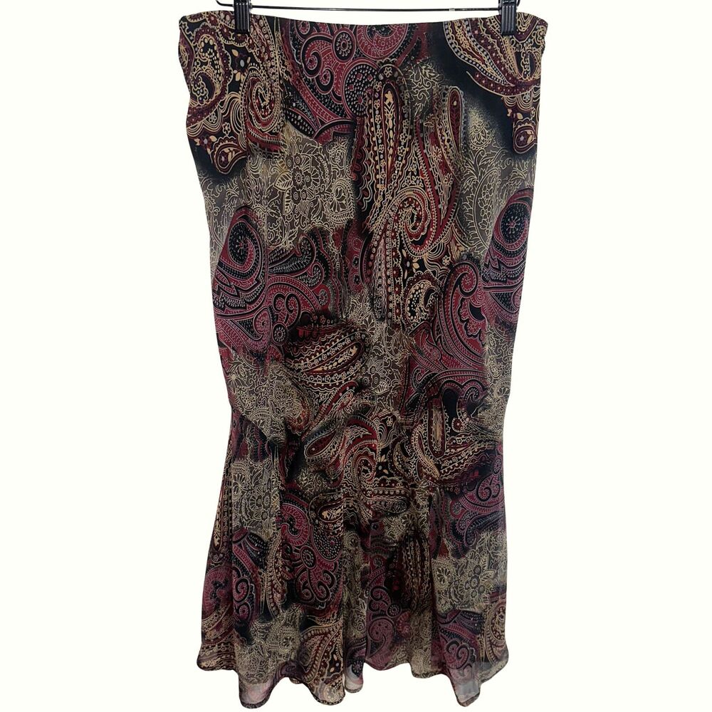Fashion Bug Y2K Paisley Pattern Midi Skirt Ruffle Hem